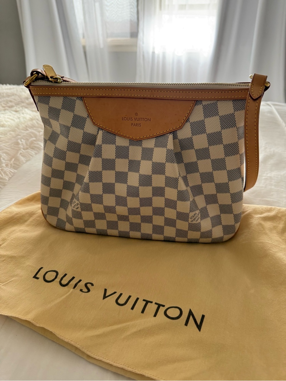 Louis Vuitton Damier Azur Shoulder Bag in Cream and Tan